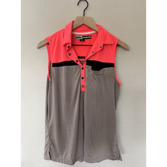 Jamie Sadock Tops - JAMIE SADOCK Sleeveless Golf Top 1/4 Zip Bright Orange & Tan Women’s Sz L